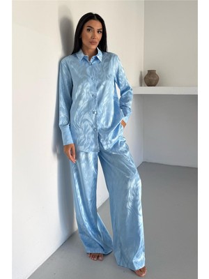 Coccolarsi Fiamma Segreta Bebe Mavisi Jakarlı Saten Uzun Takım