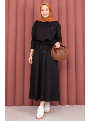 TK Cep Detaylı Crop & Etek İkili Takım Siyah