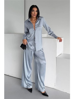 Coccolarsi Pioggia Soave Gri Jakarlı Saten Uzun Takım