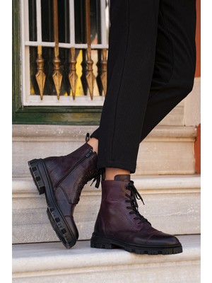 Panorama Hakiki Deri Fermuarlı ve Bağcıklı Erkek Bot