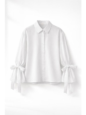 Nirva Butik Kolları Fırfır Detaylı Beyaz Gömlek