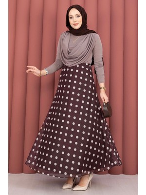 SVS Puantiye Desenli Şifon Tül Etek Mürdüm