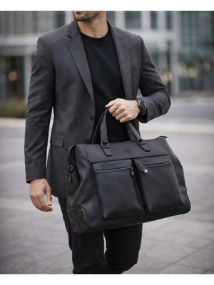 Derise Club Seyahat Çantası Spor Çanta Unisex Siyah Suni Deri El Valizi