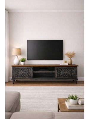 Boz Yapı Dekorasyon Işlemeli %100 Doğalahşap Tv Ünitesi