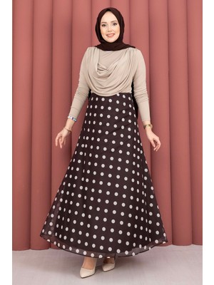 SVS Puantiye Desenli Şifon Tül Etek Kahve