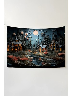 Charmbi Ormandaki Kulübe Duvar Örtüsü – Büyük Boy Tapestry Duvar Halısı, Oyun Anime Film Oda Dekor