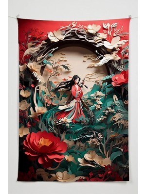 Charmbi Mulan Temalı Duvar Örtüsü – Büyük Boy Tapestry Duvar Halısı, Oyun Anime Film Oda Dekor