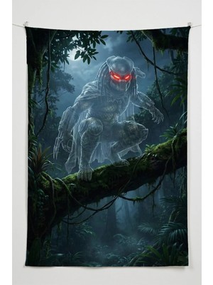 Charmbi Predator Temalı Duvar Örtüsü – Büyük Boy Tapestry Duvar Halısı, Oyun Anime Film Oda Dekor
