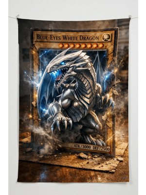 Charmbi Yu-Gi-Oh Mavi Gözlü Beyaz Ejderha – Büyük Boy Tapestry Duvar Halısı, Oyun Anime Film Oda Dekor