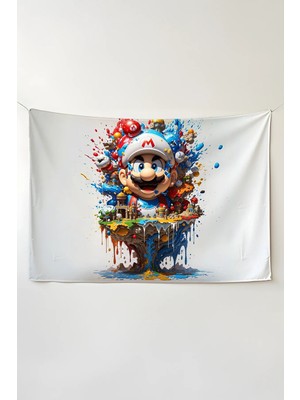 Charmbi Mario Temalı Duvar Örtüsü – Büyük Boy Tapestry Duvar Halısı, Oyun Anime Film Oda Dekor