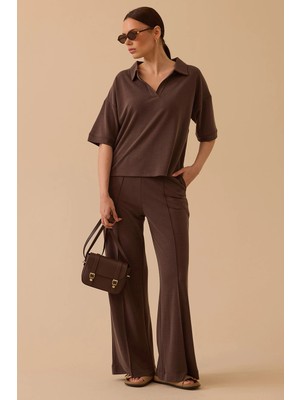 Seçil Kadın Polo Yaka Modal Takım 0002 Kahverengi