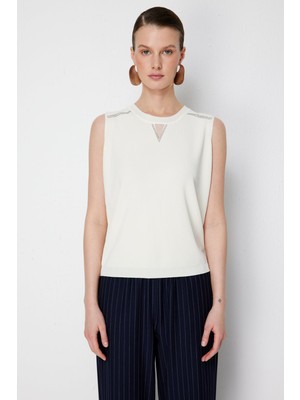 On Kadın Taş Işlemeli Fitilli Bluz 70514 Ekru