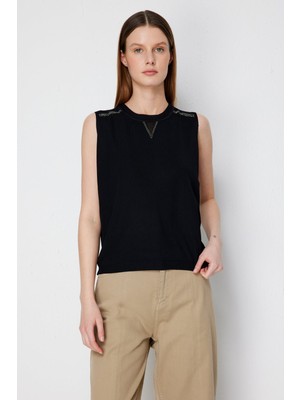 On Kadın Taş Işlemeli Fitilli Bluz 70514 Siyah