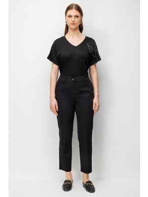 Ekol Kadın Büyük Beden Düşük Bel Dar Paça Pantolon 4020 Siyah