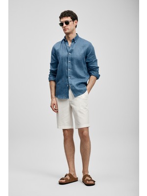 Lufian Erkek Pitaya Comfort Fit Keten Gömlek 111010654 Indigo