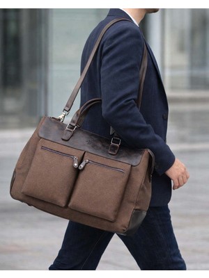 Derise Club Seyahat Çantası Spor Çanta Unisex Kahverengi Kanvas Kumaş  El Valizi