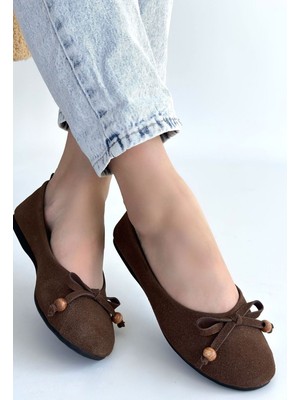 Cear Kahverengi Deri Tozu Süet Babet Ayakkabı