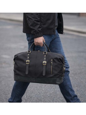 Derise Club Unisex Siyah  Deri Kanvas Seyahat ve Spor Çantası El Valizi
