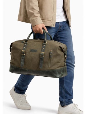 Derise Club Unisex  Deri Kanvas Haki Renk Seyahat ve Spor Çantası El Valizi