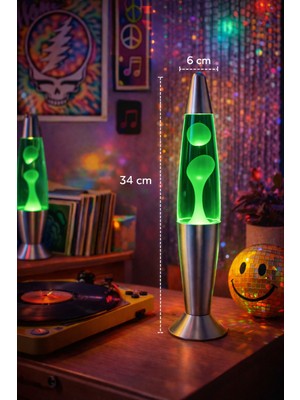 Biton Toptan Retro Lav Lambası 34,5 cm – Yeşil Atmosfer Işığı, Dekoratif Gece Lambası, Konsept Lamba Aydınlatma