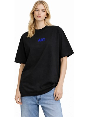 Camblys Unisex Kadın Erkek Art Yazılı Ön Baskılı Oversize Kalın Kumaş Bol Kesim Pamuklu T-Shirt