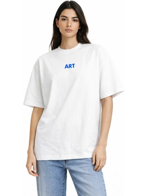 Camblys Unisex Kadın Erkek Art Yazılı Ön Baskılı Oversize Kalın Kumaş Bol Kesim Pamuklu T-Shirt