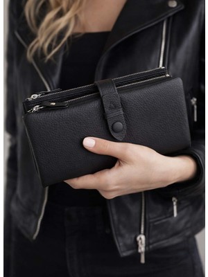 Derise Club Kadın Siyah Hakiki Deri Cüzdan Kartlık El Portföyü