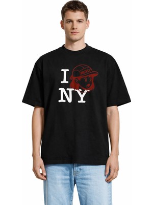Camblys Unisex Kadın Erkek I Love Newyork Figür Ön Baskılı Oversize Kalın Kumaş Bol Kesim Pamuklu T-Shirt