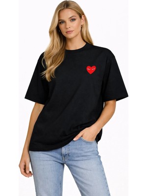 Camblys Unisex Comme Des Garçons Kızgın Ön Baskılı Oversize Kalın Kumaş Bol Kesim Pamuklu T-Shirt