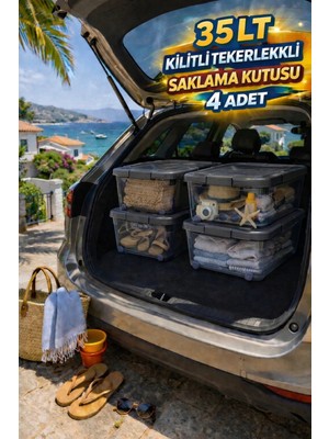 Loremp 4’lü 35 Lt Tekerlekli Kilitli Saklama Kutusu Şeffaf Depolama Organizer Seti