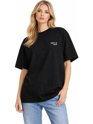 Camblys Unisex Kadın Erkek Havlayan Köpek Tasarım Ön Baskılı Oversize Kalın Kumaş Bol Kesim Pamuklu T-Shirt