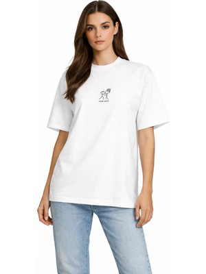 Camblys Unisex Kadın Erkek Movie Night Tasarım Ön Baskılı Oversize Kalın Kumaş Bol Kesim Pamuklu T-Shirt