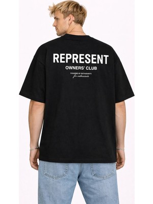 Camblys Unisex Kadın Erkek Represent Sırt Baskılı Oversize Kalın Kumaş Bol Kesim Pamuklu T-Shirt