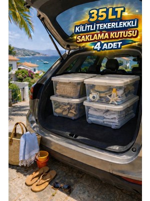 Loremp 4’lü 35 Lt Tekerlekli Kilitli Saklama Kutusu Şeffaf Depolama Organizer Seti