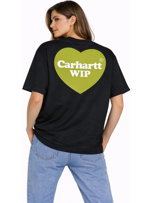 Camblys Unisex Kadın Erkek Carhart Wıp Sırt ve Ön Baskılı Oversize Kalın Kumaş Bol Kesim Pamuklu T-Shirt