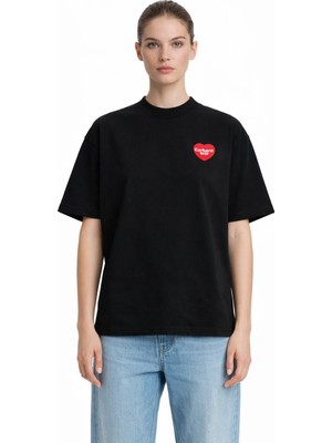 Camblys Unisex Kadın Erkek Carhart Wıp Kalp Ön Logo Oversize Kalın Kumaş Bol Kesim Pamuklu T-Shirt