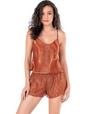 Çamaşır Kenti Tarçın Saten Babydoll Şort Takımı