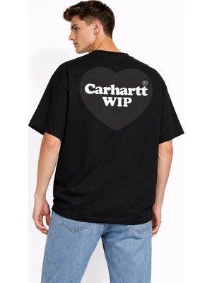 Camblys Unisex Kadın Erkek Carhart Wıp Sırt ve Ön Baskılı Oversize Kalın Kumaş Bol Kesim Pamuklu T-Shirt