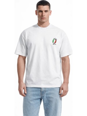 Camblys Unisex Kadın Erkek Motor Tasarım Ön Baskılı Oversize Kalın Kumaş Bol Kesim Pamuklu T-Shirt