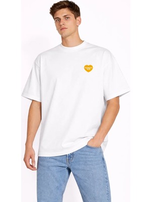 Camblys Unisex Kadın Erkek Carhart Wıp Kalp Ön Logo Oversize Kalın Kumaş Bol Kesim Pamuklu T-Shirt