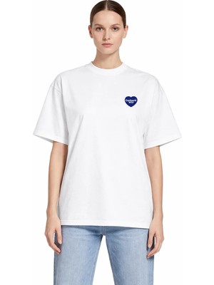 Camblys Unisex Kadın Erkek Carhart Wıp Kalp Ön Logo Oversize Kalın Kumaş Bol Kesim Pamuklu T-Shirt