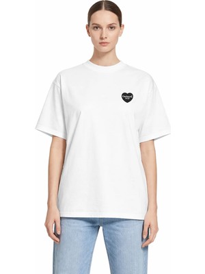 Camblys Unisex Kadın Erkek Carhart Wıp Kalp Ön Logo Oversize Kalın Kumaş Bol Kesim Pamuklu T-Shirt