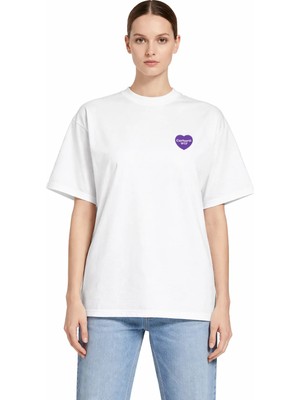 Camblys Unisex Kadın Erkek Carhart Wıp Kalp Ön Logo Oversize Kalın Kumaş Bol Kesim Pamuklu T-Shirt