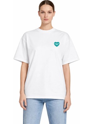 Camblys Unisex Kadın Erkek Carhart Wıp Kalp Ön Logo Oversize Kalın Kumaş Bol Kesim Pamuklu T-Shirt