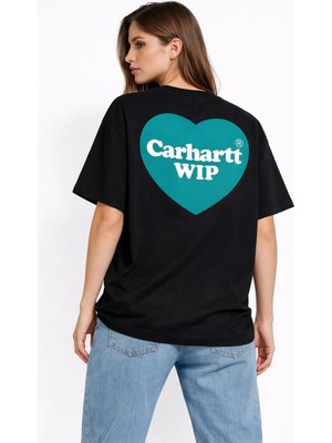 Camblys Unisex Kadın Erkek Carhart Wıp Sırt ve Ön Baskılı Oversize Kalın Kumaş Bol Kesim Pamuklu T-Shirt