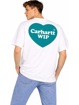 Camblys Unisex Kadın Erkek Carhart Wıp Sırt ve Ön Baskılı Oversize Kalın Kumaş Bol Kesim Pamuklu T-Shirt