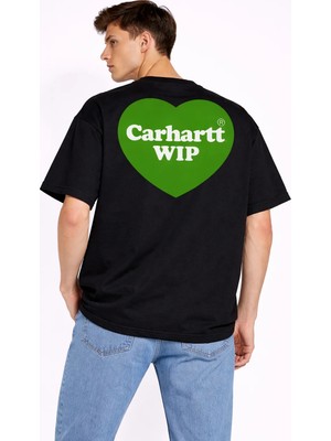 Camblys Unisex Kadın Erkek Carhart Wıp Sırt ve Ön Baskılı Oversize Kalın Kumaş Bol Kesim Pamuklu T-Shirt