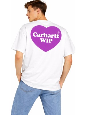 Camblys Unisex Kadın Erkek Carhart Wıp Sırt ve Ön Baskılı Oversize Kalın Kumaş Bol Kesim Pamuklu T-Shirt