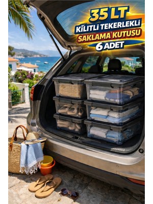 Loremp 6 Adet 35 Lt Kilitli Tekerlekli Saklama Kutusu Şeffaf Antrasit Kapaklı Depolama Seti