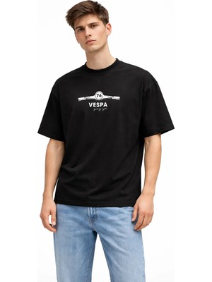 Camblys Unisex Kadın Erkek Motor Gidon Ön Baskılı Oversize Kalın Kumaş Bol Kesim Pamuklu T-Shirt